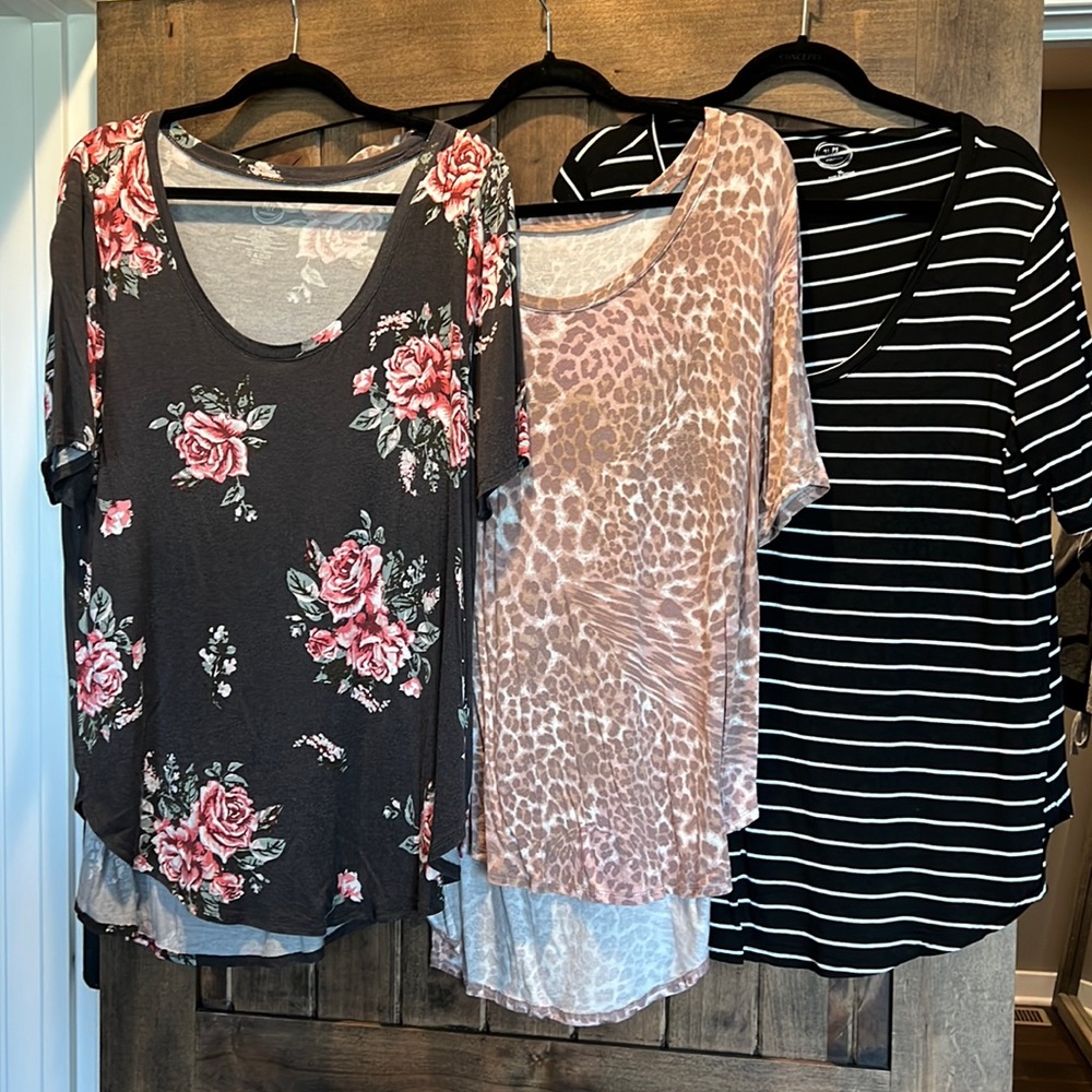 Lot of 3 Maurice’s Flawless 24/7 curved hem tops tunics size XL